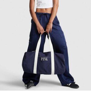 Victoria's Secret PINK Navy Blue Canvas Duffle Gym Tote Bag Overnight Travel